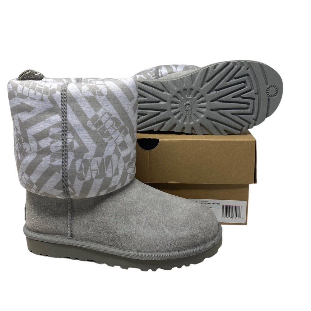 UGG Classic Short Jersey Stripe Gray Suede Boots Winter Women's Size 1138431 SEL - Picture 5 of 11